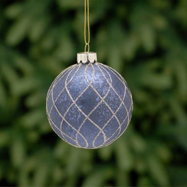 Navy Bauble with Gold Detailing - 8cm 