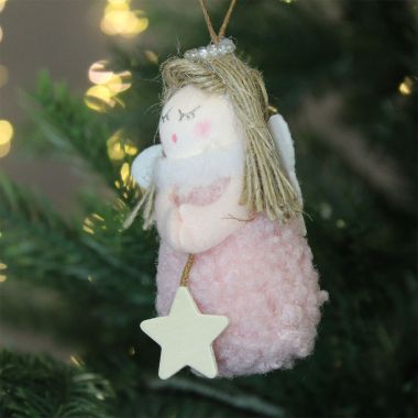Fabric Angel Hanging Decoration with Star - 9cm