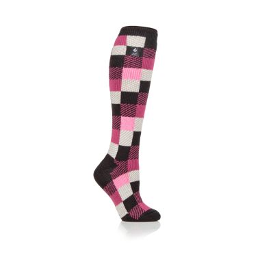 Heat Holders Women’s Elgin Checked Long Socks – Charcoal