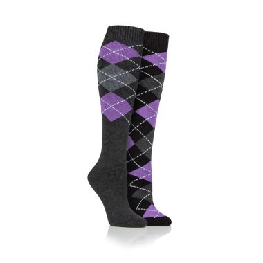Storm Bloc Women's Argyle Long Socks, Pack of 2 – Charcoal/Black