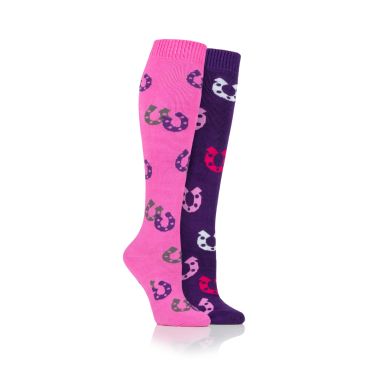 Storm Bloc Women’s Long Horseshoe Print Socks, Pack of 2 – Pink/Purple