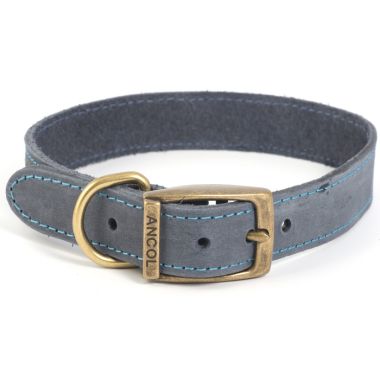 Ancol Timberwolf Leather Dog Collar, Blue - Size 5