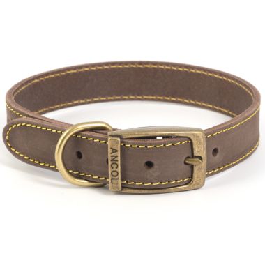 Ancol Timberwolf Leather Dog Collar, Sable - Size 4