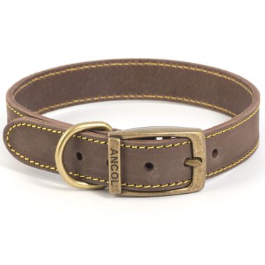 Ancol Timberwolf Leather Dog Collar, Sable - Size 5