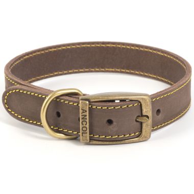 Ancol Timberwolf Leather Dog Collar, Sable - Size 6