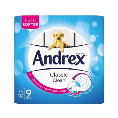 Andrex Puppies Classic Clean Toilet Roll – 9 Pack