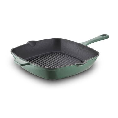 Barbary & Oak Cast Iron Grill Pan, 26cm - Green