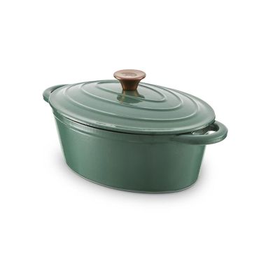 Barbary & Oak Cast Iron Oval Casserole Dish, 29cm - Green
