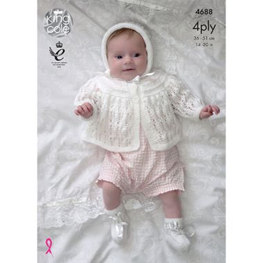 King Cole Baby 4ply Tops, Bootees and Bonnet and DK Blanket Knitting Pattern