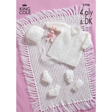 King Cole Baby 4ply & DK Matinee Coat, Bonnet, Bootees, Mitts and Pram Cover Knitting Pattern