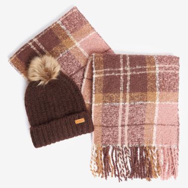 Barbour Women’s Beanie and Scarf Gift Set - Chocolate