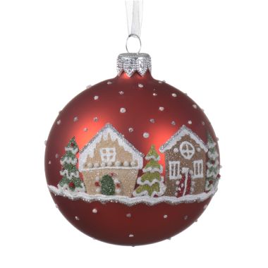Red Homes at Christmas Glass Bauble - 8cm