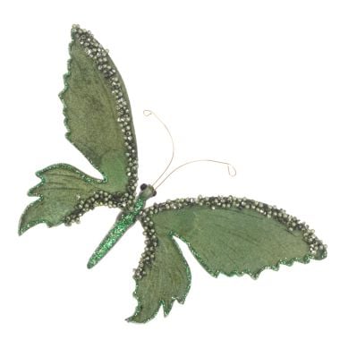 Green Beaded Butterfly Clip On Decoration - 19cm