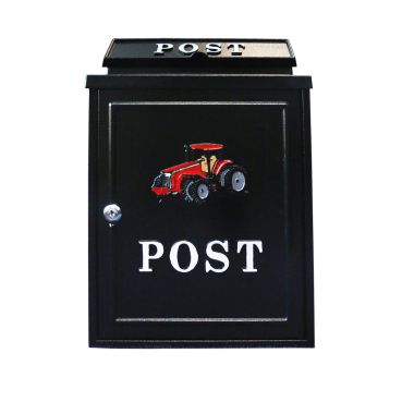 Cast Aluminium Post Box, Black - Red Tractor