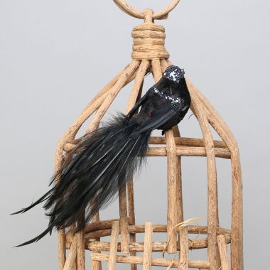Black Clip On Feather Princess Bird - 20cm