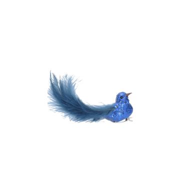 Blue Clip On Feather Bird Decoration - 12cm