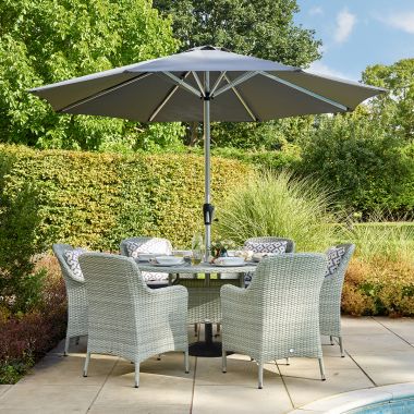 Bramblecrest Tetbury 6 Seater Dining Garden Furniture Set with Parasol & Base - Cloud