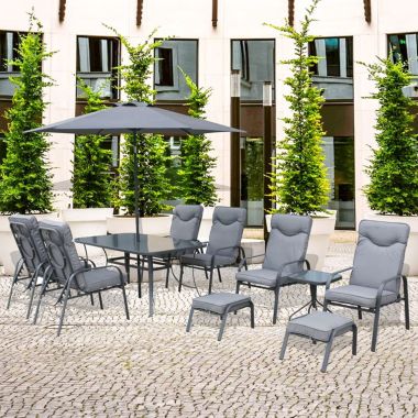 Candosa 6 Seater Dining Garden Furniture  Set with Parasol