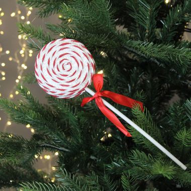 White & Red Tinsel Swirl Lolly Decoration - 30cm