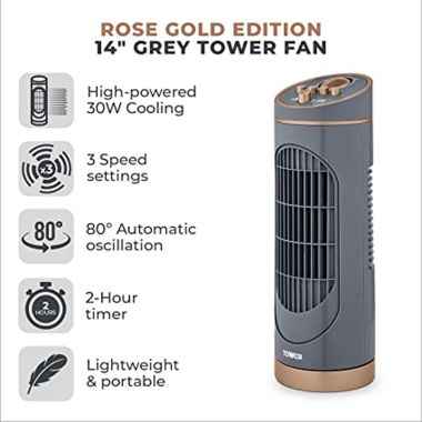 Tower Cavaletto Mini Tower Fan, 14in - Rose Gold/Grey