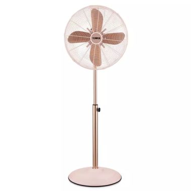 Tower Cavaletto Metal Pedestal Fan, 16in - Rose Gold/Pink