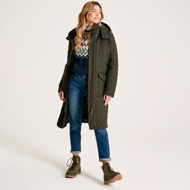 Joules Women's Chatsworth Long Quilted Coat - Heritage Green