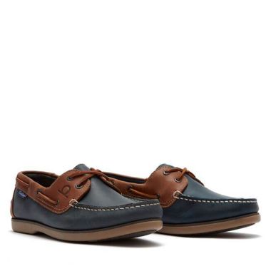 Chatham Men’s Whitstable Leather Lace Up Boat Shoes – Navy/Tan