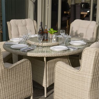 Bramblecrest Chedworth 6 Seater Dining Garden Furniture Set with Parasol & Base
