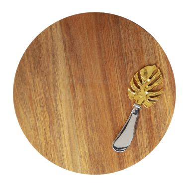 Acacia Cheese Board with Monstera Leaf Spreader
