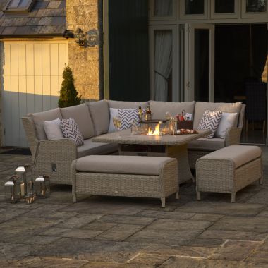 Bramblecrest Chedworth 9 Seater Reclining Sofa Dining Set with Fire Pit - Sandstone