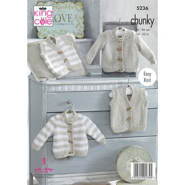 King Cole Children's Chunky Striped and Plain Tops Knitting Pattern