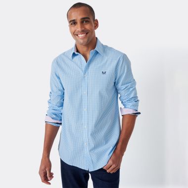 Crew Clothing Men's Micro Gingham Classic Fit Shirt - Sky Blue