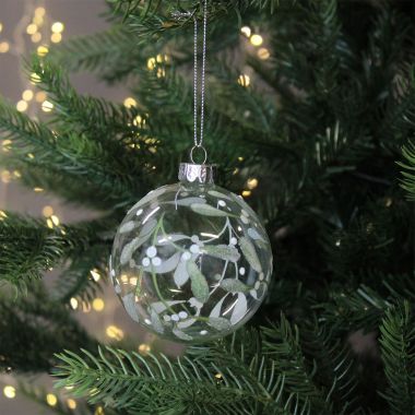Clear Mistletoe Glass Ball Decoration - 8cm