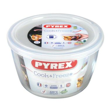 Pyrex Cook and Freeze Round Glass Dish with Lid - 1.1 Litre