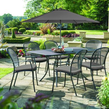 Kettler Caredo 6 Seater Garden Furniture Dining Set with 3m Parasol & Base