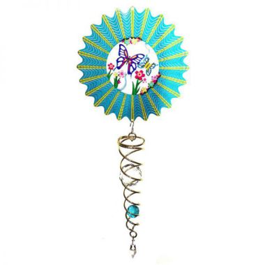 Spin Art Butterfly Wind Spinner with Crystal Tail - Blue