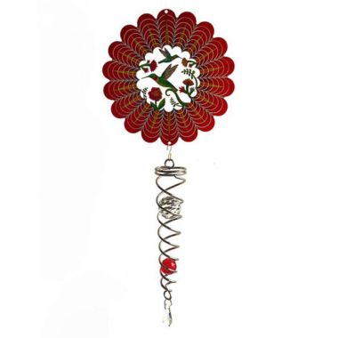 Spin Art Hummingbird Wind Spinner with Crystal Tail - Red