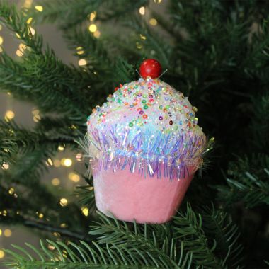 Pink and Sequin Cupcake Decoration - 11cm 