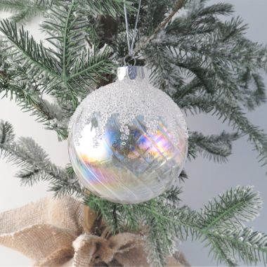 Iridescent Glass Ball Bauble with Ice - 8cm
