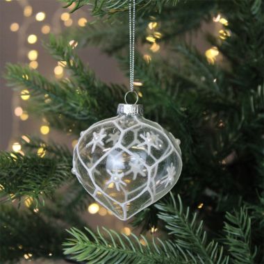 Glass Onion Shaped White Star Bauble - 8cm