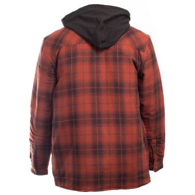 Dickies Men's Hooded Fleece Flannel Shirt Jacket- Brick Plaid