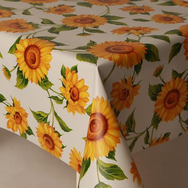 Doreen Preston & Son Round PVC Table Cover, 137cm - White Sunflower
