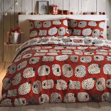 Curtina Dotty Sheep Christmas Duvet Set - Red