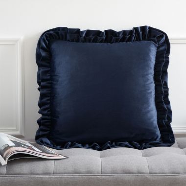 Catherine Lansfield Double Frill Velvet Cushion - Navy