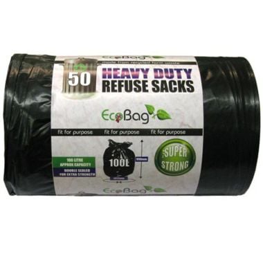 Eco Bag Heavy Duty Refuse Sacks, 100 Litres - 50 Pack