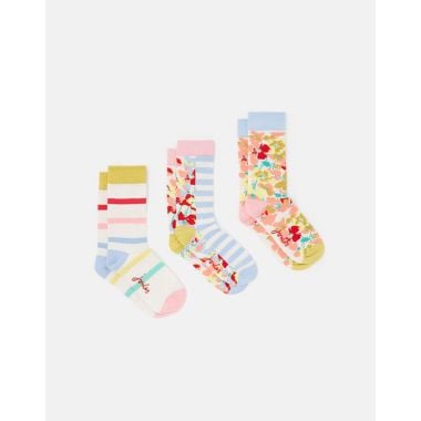 Joules Women’s Everyday Socks, 3 Pack – Cream Floral