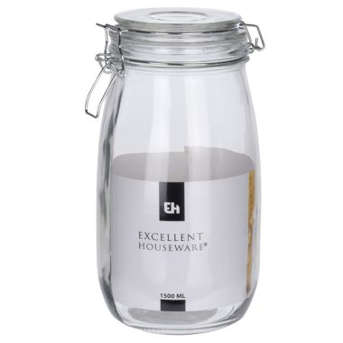 Excellent Houseware Glass Jar with Glass Lid, 1.5 Litre