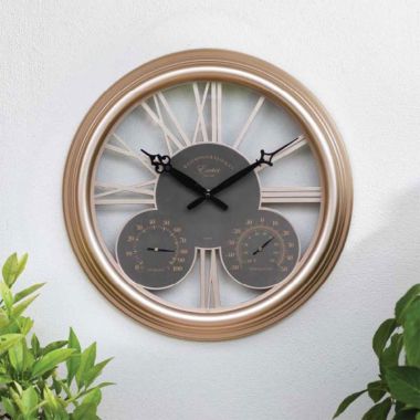 Smart Garden Outside In Exeter Wall Clock & Thermometer - Rose Gold
