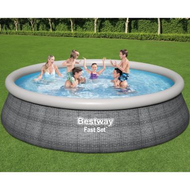 Bestway Fast Set Pool Set, Grey Rattan – 457cm x 107cm