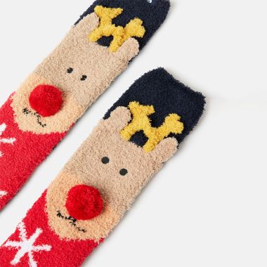 Joules Women’s Festive Fluffy Socks – Navy Reindeer